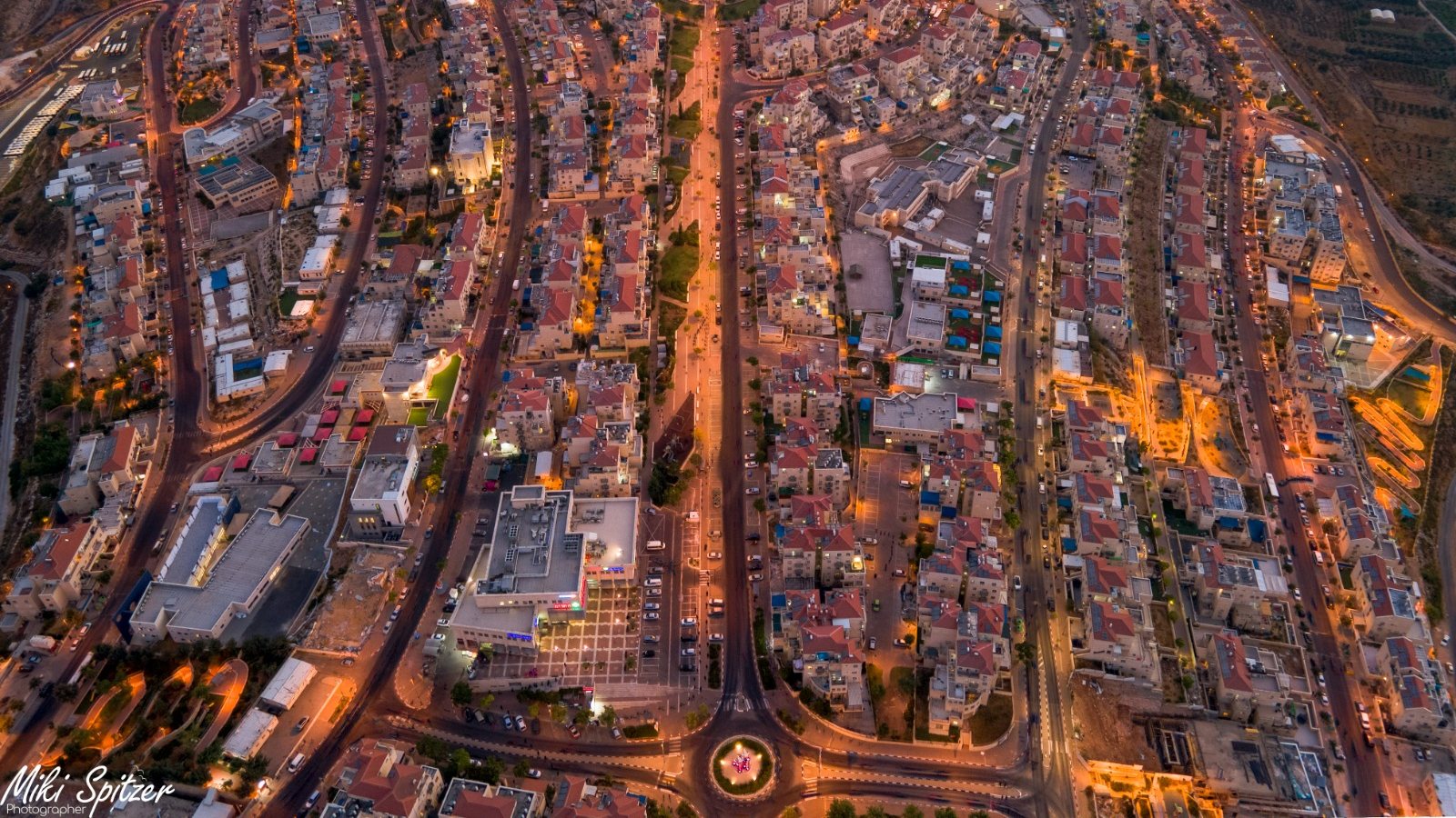 Beitar Illit after dark, seen from the air